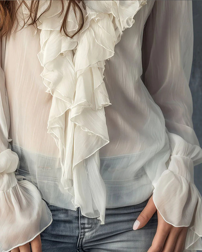Stylish V-Neck Ruffled Blouse