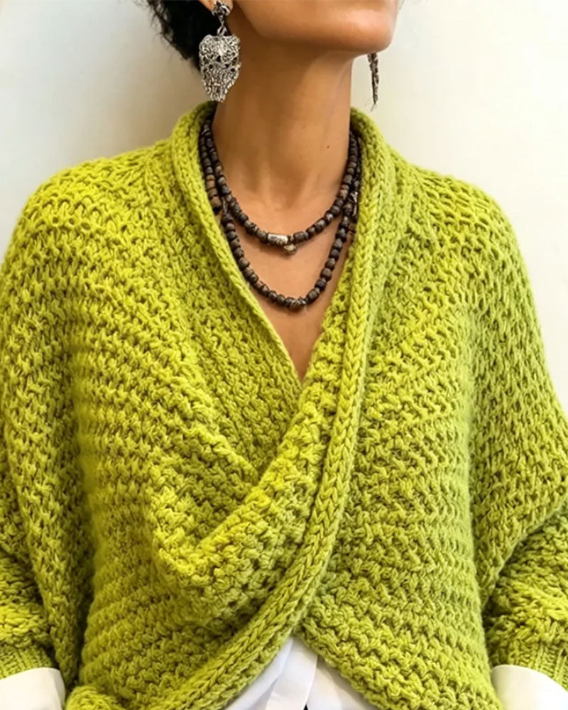 Chunky V-Neck Twist Irregular Knit Pullover