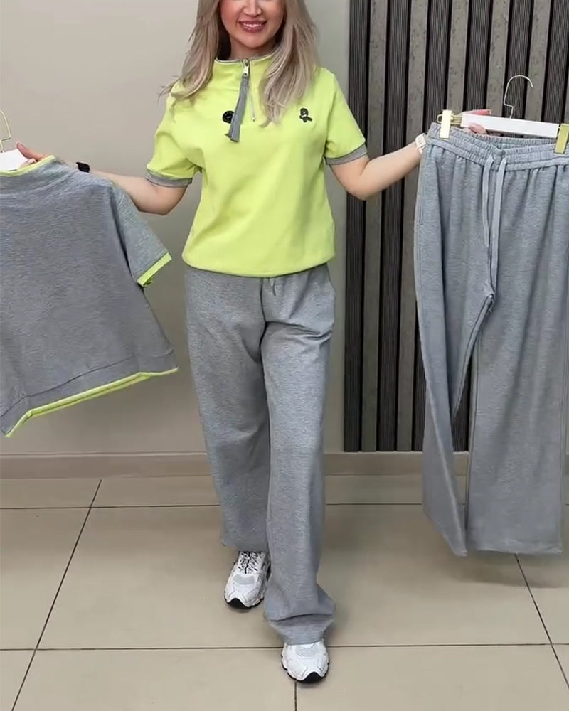 Half-Zip Stand Collar Sport Casual Two-Piece Set