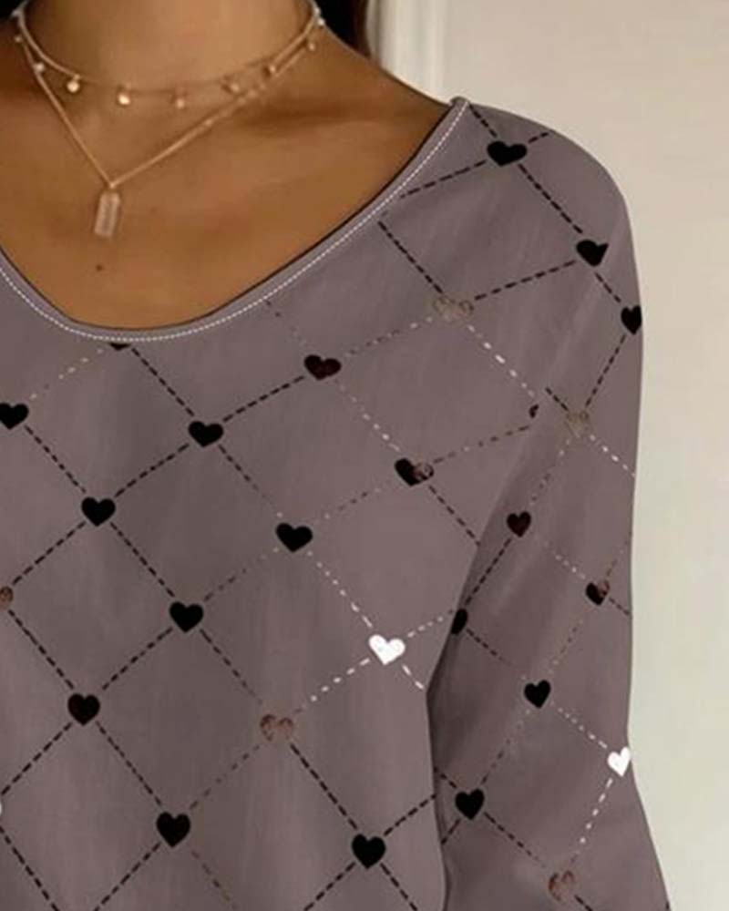 Heart Plaid V-Neck T-Shirt