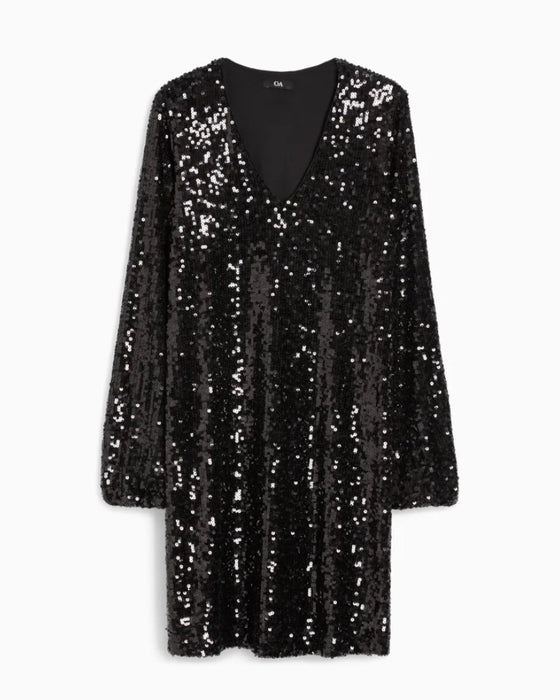 Solid color sequin v-neck elegant dress