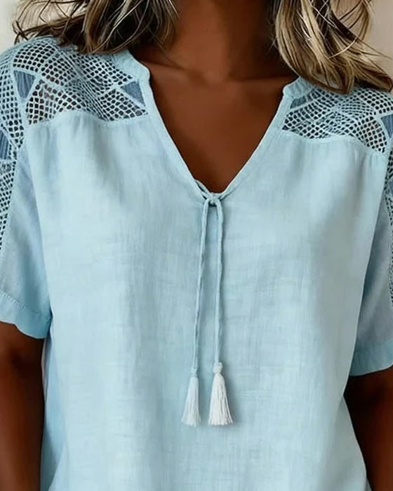 Plain Strap Drawstring Blouse