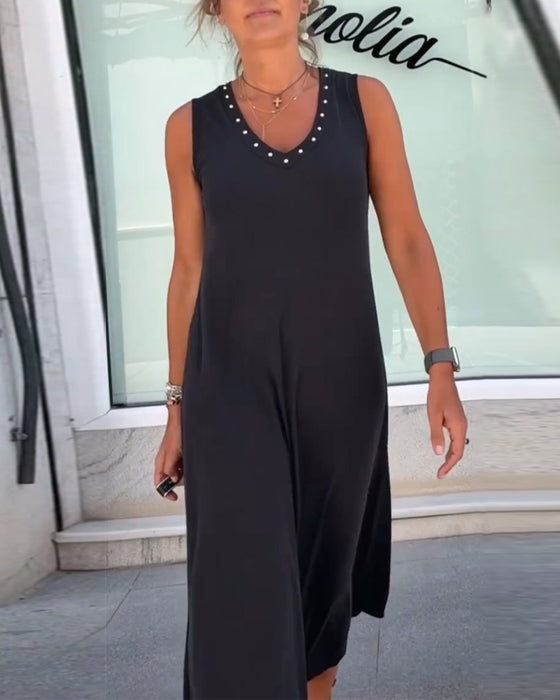 Solid Color Sleeveless Dress