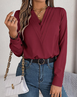 V-Neck Layered Solid Long Sleeve Top