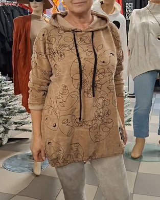 Hooded Loose-Fitting Printed Hoodie