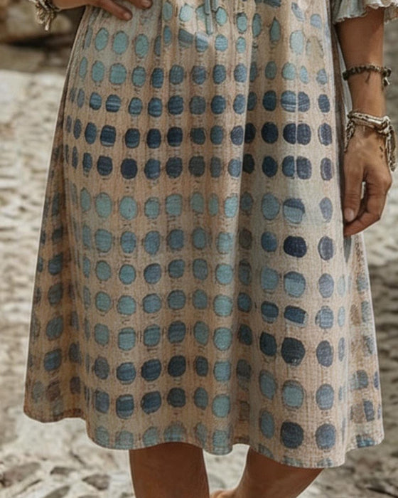 Blue Tone Polka Dot V-Neck Dresses