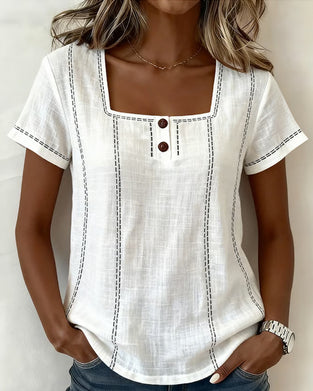 Small Square Neck Solid Button Blouse