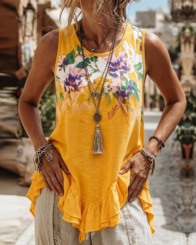 Sleeveless Ruffled Hem Tank Top