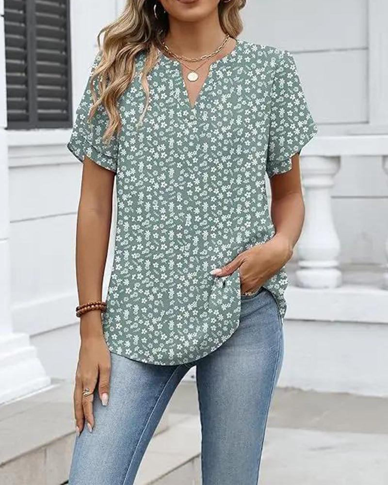 Flower Print Small V-Neck Blouse