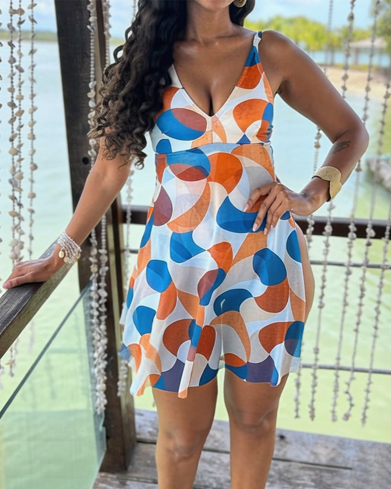 Polka Dot Printed Tie-Front One-Piece