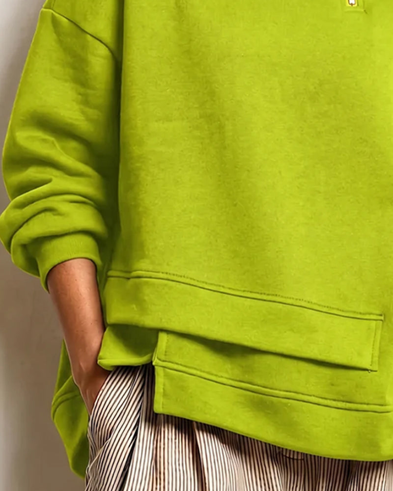 Turtleneck Zip Irregular Sweatshirt