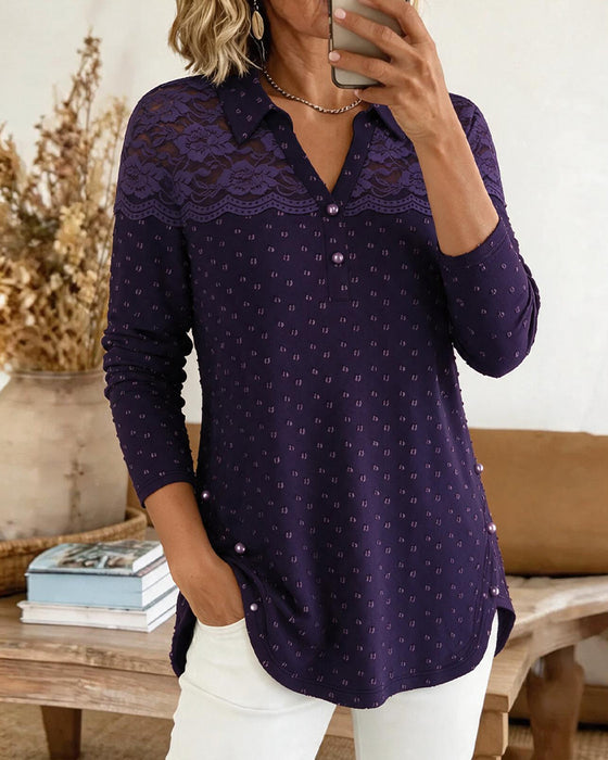 Casual Long Sleeve Lapel Top
