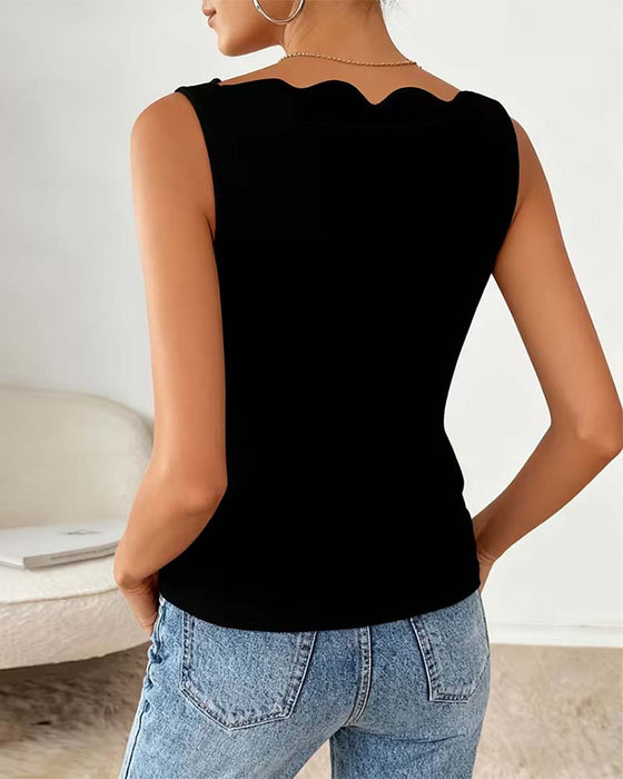 Wavy Neck Fitted Tank Top