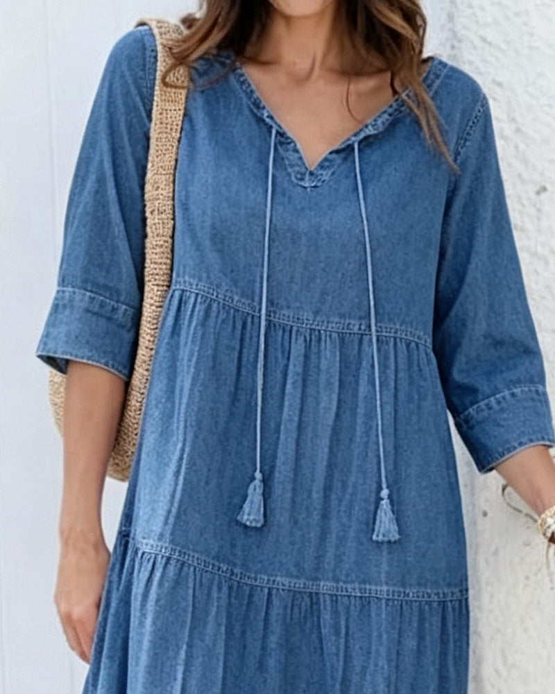 Loose Tie-Detail Denim Dress