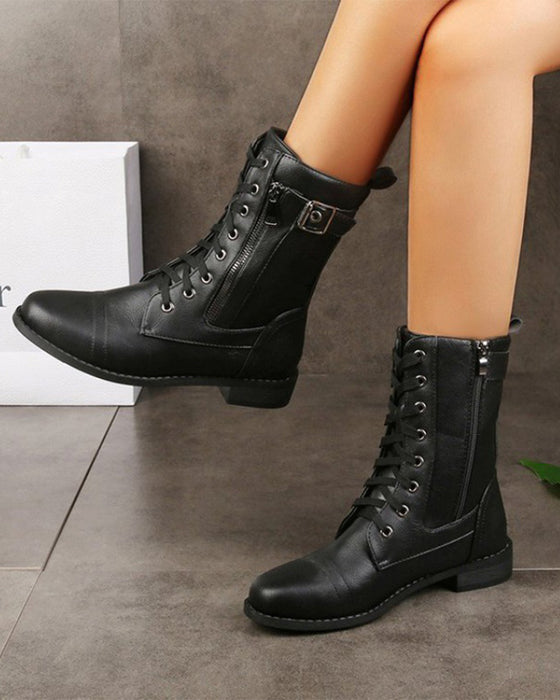 Women's Round Toe Side Zipper Leather Orthopedic Boots