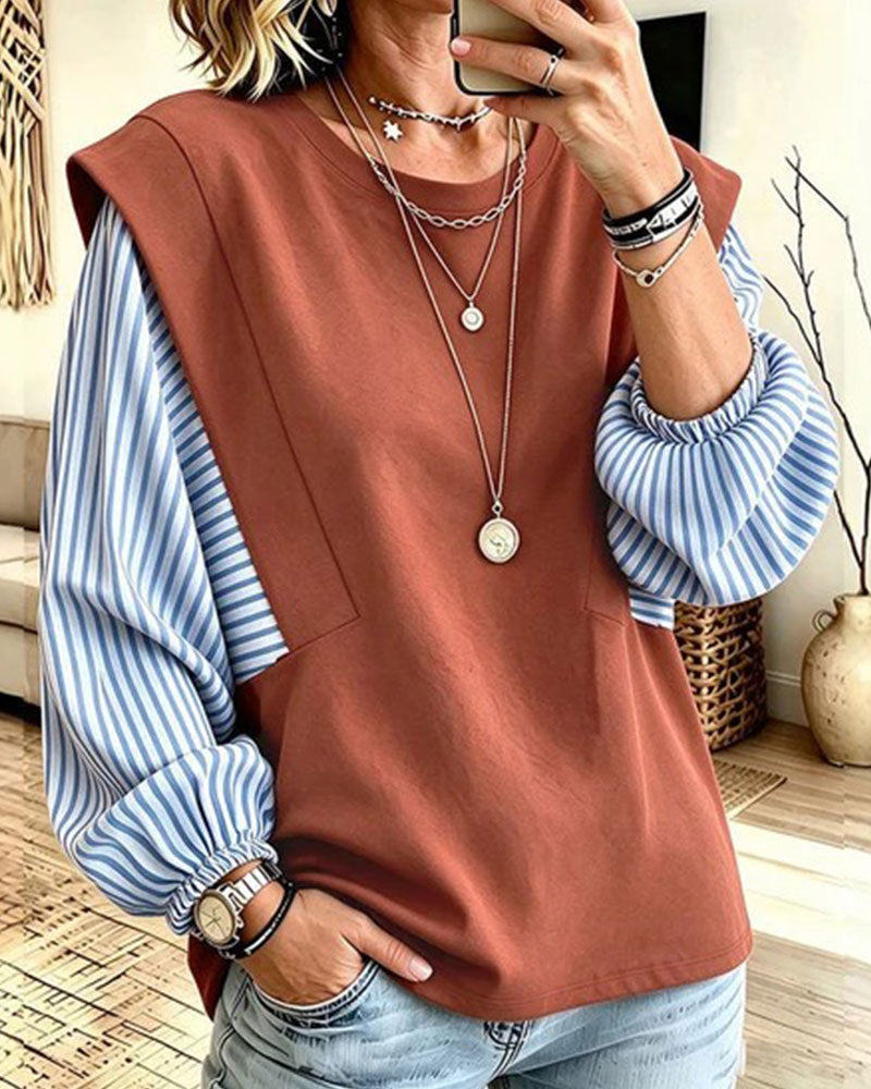 Striped Long Sleeve Patchwork Sweatshirt
