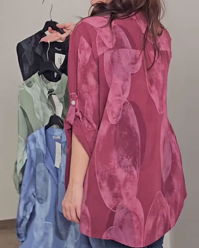 Button-Down Printed Pocket Blouse