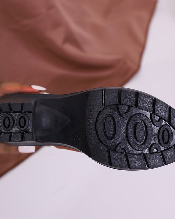 Women's Chunky Heeled Ankle Boots with Rhinestone Decor