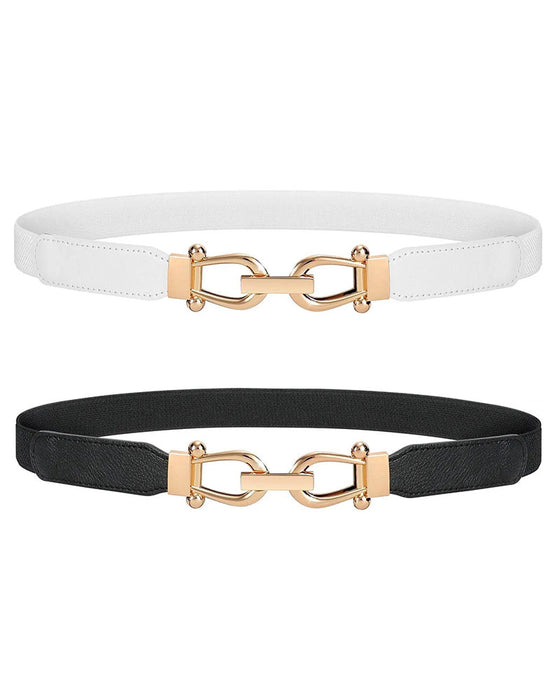 Women Stretchy Waist Belt Retro Elastic Skinny Belt for Ladies with Gold Buckle