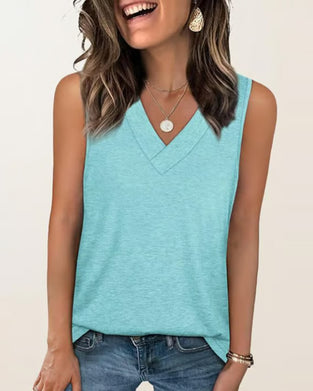 Women's Sleeveless V-Neck Slimming Loose Fit Casual Tank Top T-Shirt