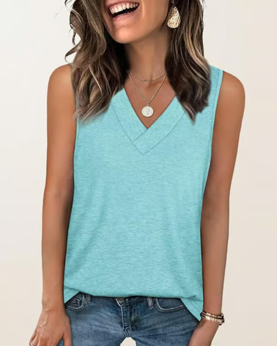 Women's Sleeveless V-Neck Slimming Loose Fit Casual Tank Top T-Shirt