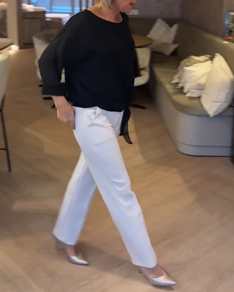 Simple Crewneck Solid Blouse