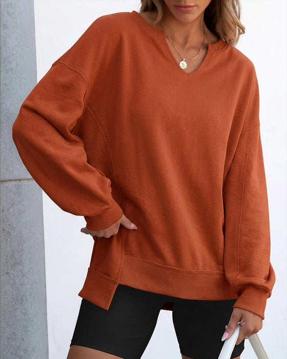 Small V-Neck Loose Casual Long Sleeve Sweatshirt