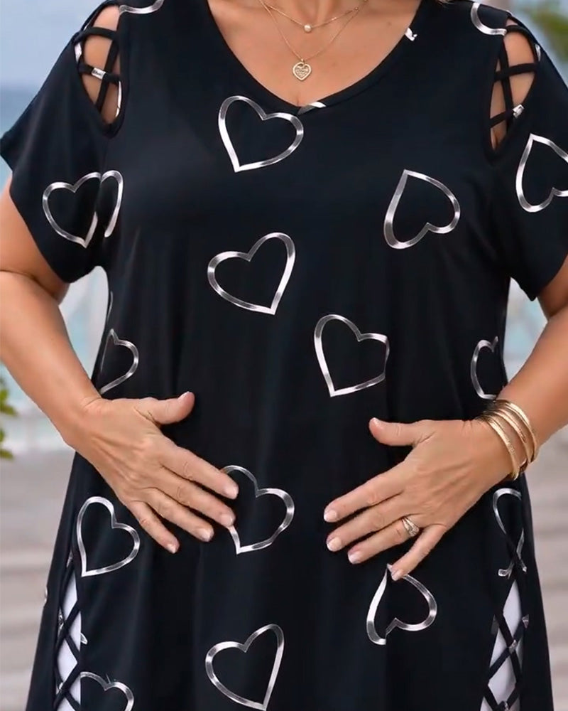 Heart Pattern Hollow Short-Sleeved T-Shirt