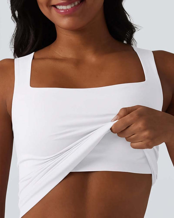 Solid Color Square Neck Built-In Bra Tank Top
