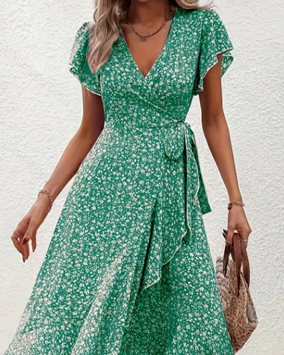 Small Floral Tie-Front Vacation Dress