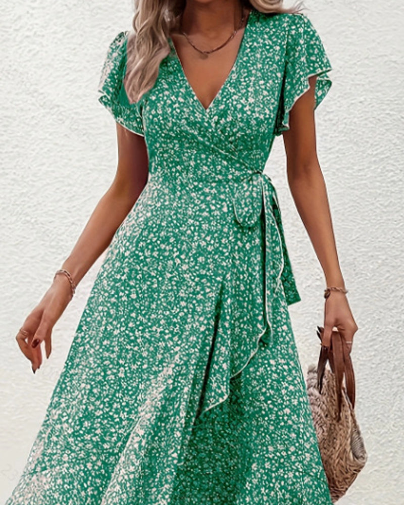 Small Floral Tie-Front Vacation Dress