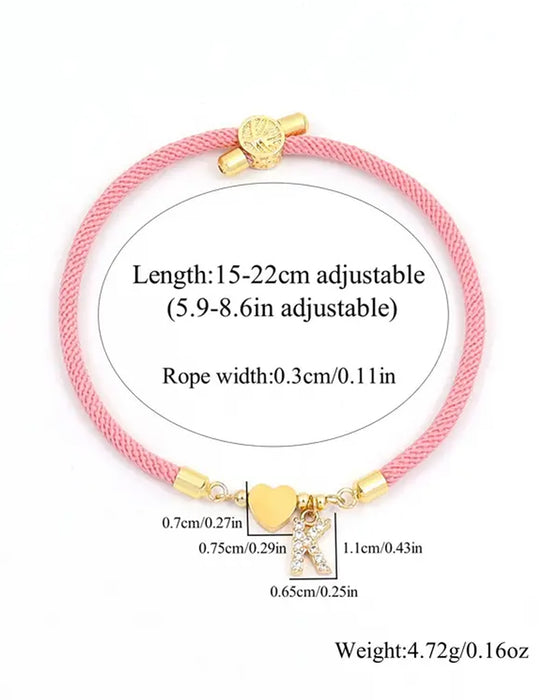 Initial Heart Charm Link Fashionable Bracelet