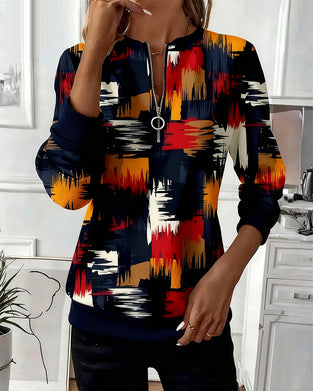 Casual Zipper Printed Fashion Pullover Sweatshirt