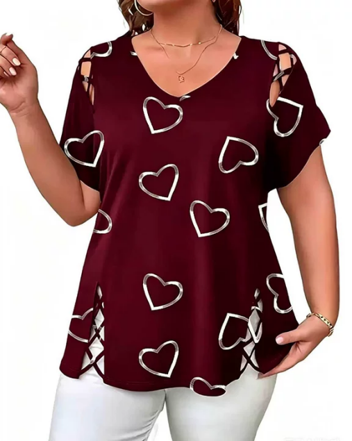 Heart Pattern Hollow Short-Sleeved T-Shirt