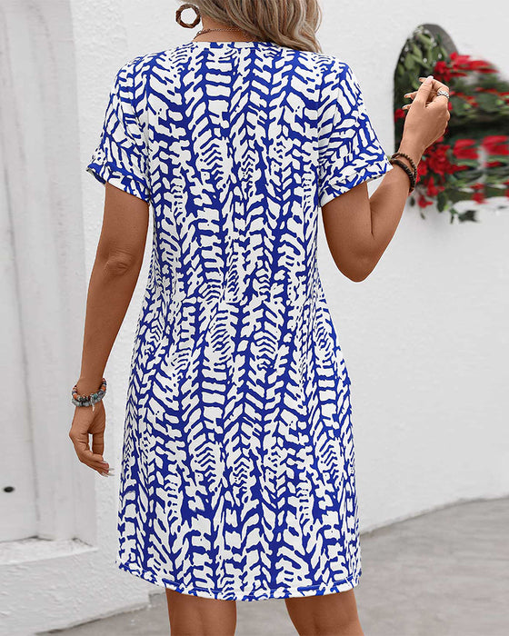 Crew neck printed casual dress