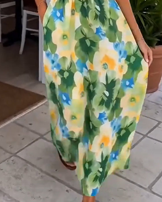 Floral Strapless Waist A-Line Dress