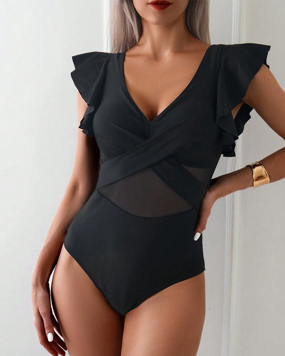 Ruffled Mesh One-Piece Swimsuit