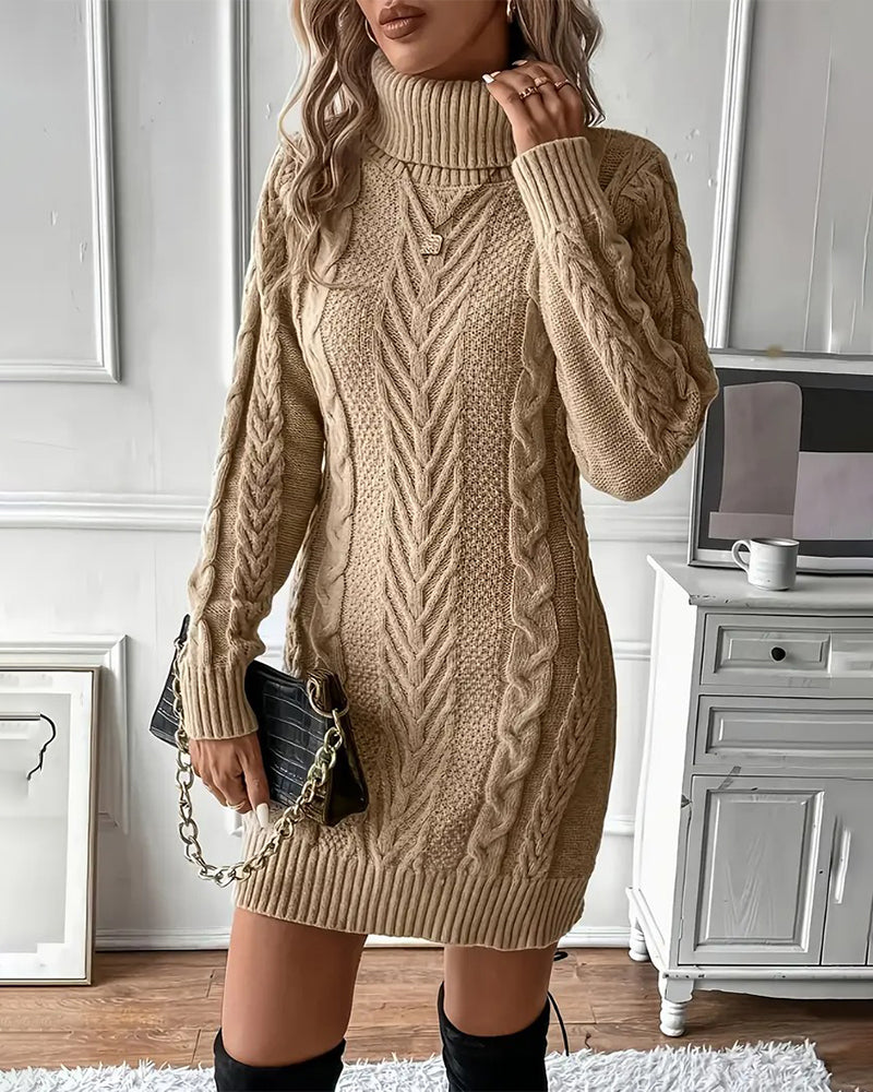 Stylish Solid Color Turtleneck Sweater Dress