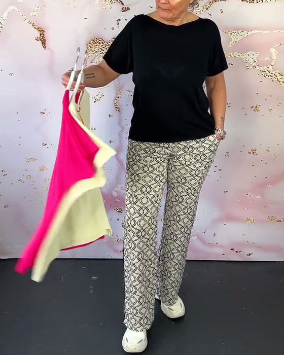 Solid color round neck casual T-shirt