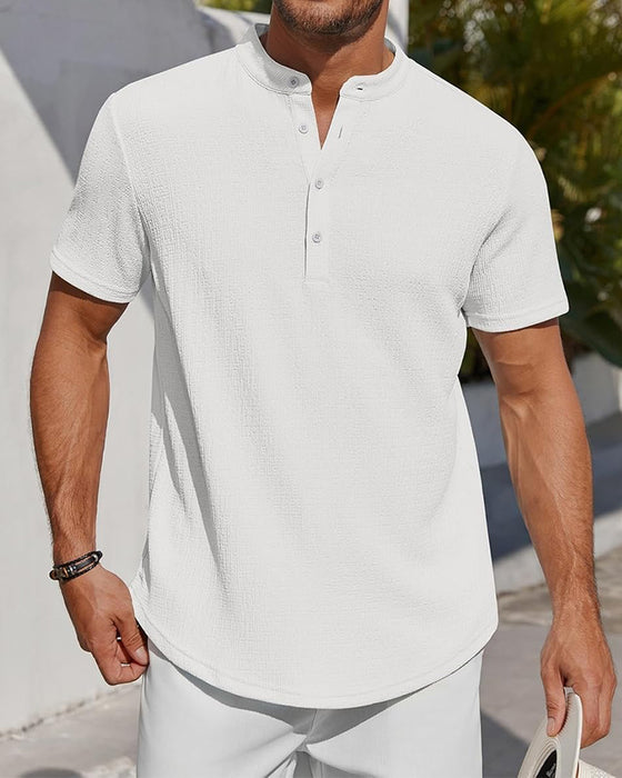 Solid Color Loose Henley Shirt