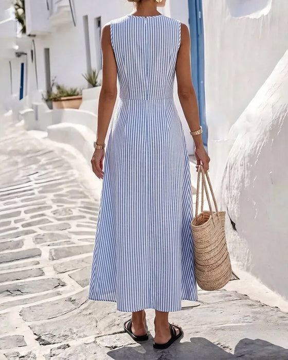 Stripe Twist Waist Sleeveless Maxi Dress