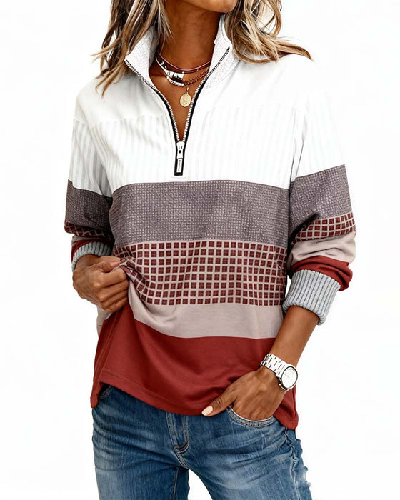 Stand-Up Collar Color-Blocked Sweatshirt