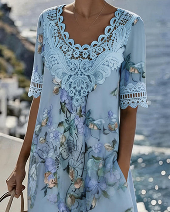 Lace Patchwork Floral Casual Dress
