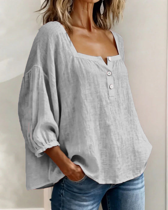 Simple Square Neck Long Sleeve Blouse