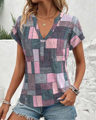 Casual Plaid V-Neck Blouse