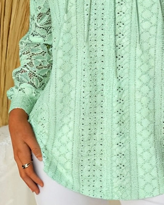 Elegant Solid Color Hollow Blouse