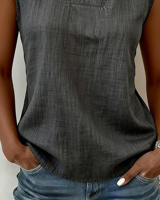 Collarless Sleeveless Solid Color Vest