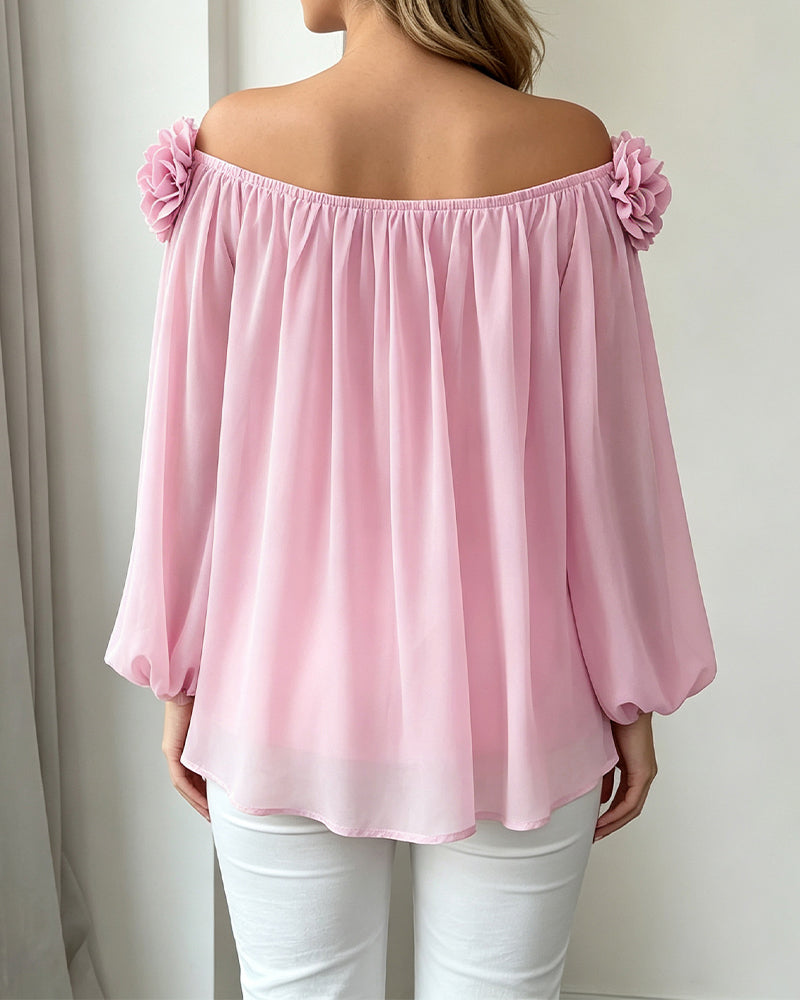 Off-Shoulder Rosette  Flared Top