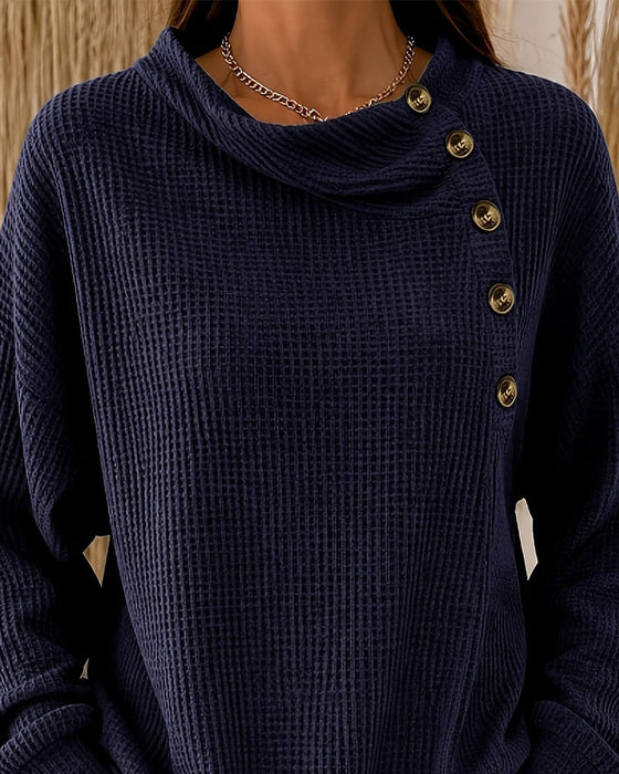 Stylish Asymmetric Button Long Sleeve Top