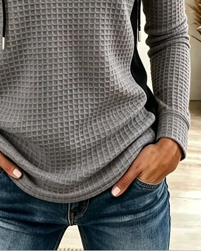 Color-Block Hooded Long Sleeve Top